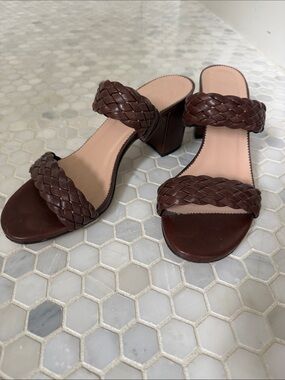 J. Crew Brown Braided Double-Strap Block Heel Sandals